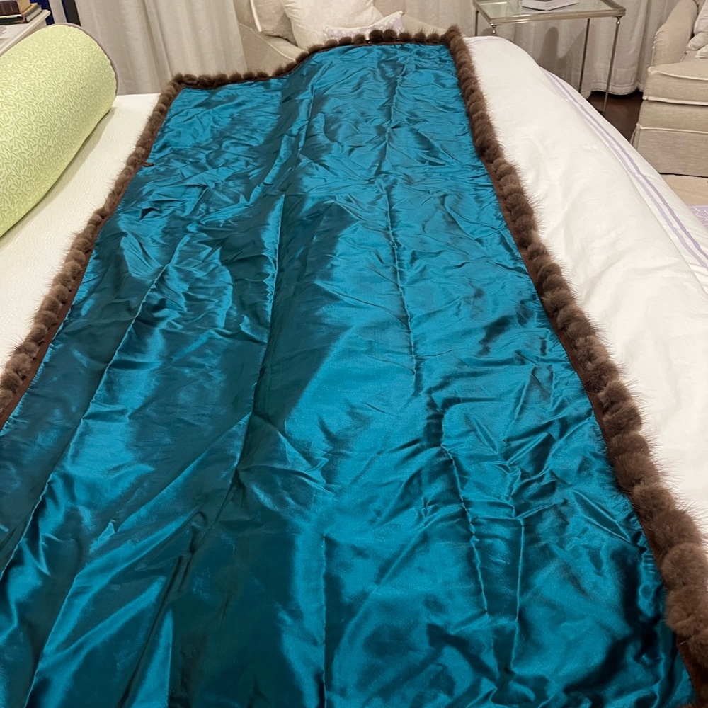 Armani silk wrap with mink trim - attached with suede